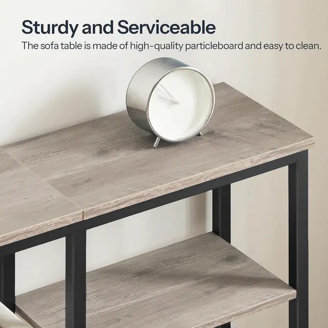 Alt view image 6 of 7 - Narrow Console Table, Sofa Table, 4-Tier Industrial Entryway Table with Metal Mesh Shelf, Hallway Table with Adjustable Feet, for Entryway, Living Room, Hallway, Greige and Black BG79XG01