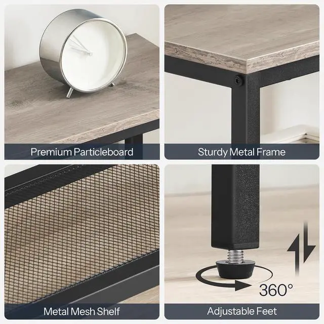Alt view image 5 of 7 - Narrow Console Table, Sofa Table, 4-Tier Industrial Entryway Table with Metal Mesh Shelf, Hallway Table with Adjustable Feet, for Entryway, Living Room, Hallway, Greige and Black BG79XG01