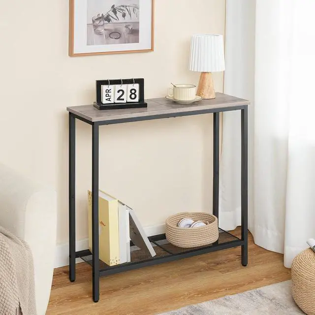 Alt view image 6 of 7 - 29.5" Narrow Console Table, Small Entryway Table with Shelf, 2 Tier Thin Sofa Table, Behind Couch Table, Side Table, for Hallway, Living Room, Bedroom, Greige and Black BG74XG01