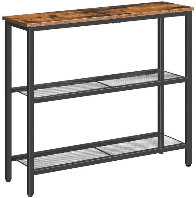 Main image of 29.5" Narrow Console Table, 3-Tier Entryway Table, Thin Sofa Table with Shelves, Side Table, Display Table, for Hallway, Entrance, Living Room, Bedroom, Rustic Brown and Black BF73XG01