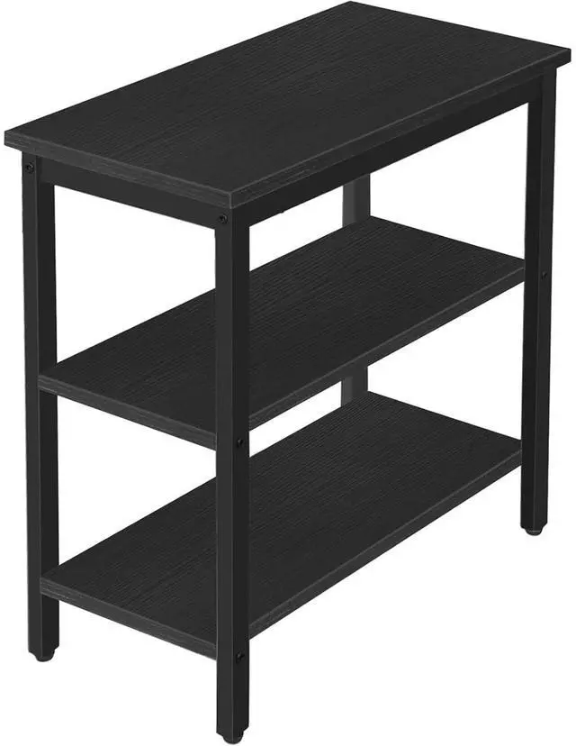 Main image of End Table, Simple Rustic Side Table with 3-Tier Storage Shelf, Narrow Nightstand for Small Spaces, Easy Assembly, for Living Room, Bedroom, Metal, Industrial Design, Black BB14BZ01