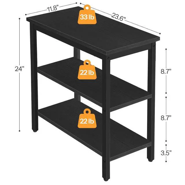 Alt view image 3 of 7 - End Table, Simple Rustic Side Table with 3-Tier Storage Shelf, Narrow Nightstand for Small Spaces, Easy Assembly, for Living Room, Bedroom, Metal, Industrial Design, Black BB14BZ01