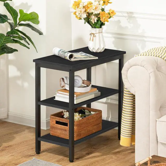 Alt view image 2 of 7 - End Table, Simple Rustic Side Table with 3-Tier Storage Shelf, Narrow Nightstand for Small Spaces, Easy Assembly, for Living Room, Bedroom, Metal, Industrial Design, Black BB14BZ01