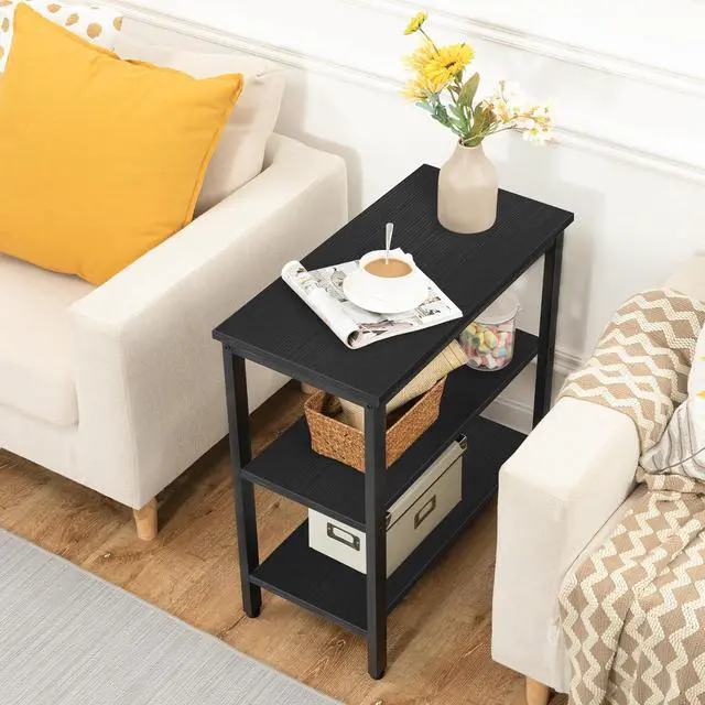 Alt view image 4 of 7 - End Table, Simple Rustic Side Table with 3-Tier Storage Shelf, Narrow Nightstand for Small Spaces, Easy Assembly, for Living Room, Bedroom, Metal, Industrial Design, Black BB14BZ01