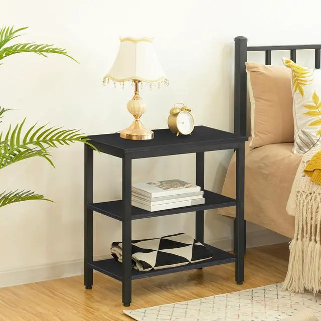 Alt view image 5 of 7 - End Table, Simple Rustic Side Table with 3-Tier Storage Shelf, Narrow Nightstand for Small Spaces, Easy Assembly, for Living Room, Bedroom, Metal, Industrial Design, Black BB14BZ01