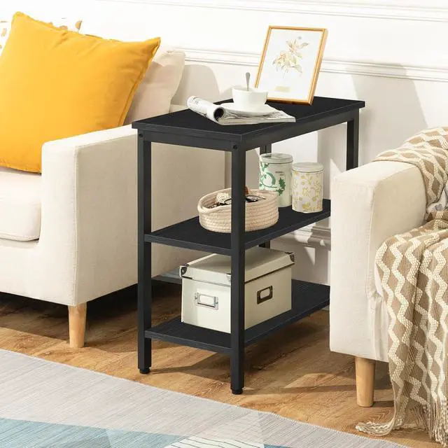 Alt view image 6 of 7 - End Table, Simple Rustic Side Table with 3-Tier Storage Shelf, Narrow Nightstand for Small Spaces, Easy Assembly, for Living Room, Bedroom, Metal, Industrial Design, Black BB14BZ01