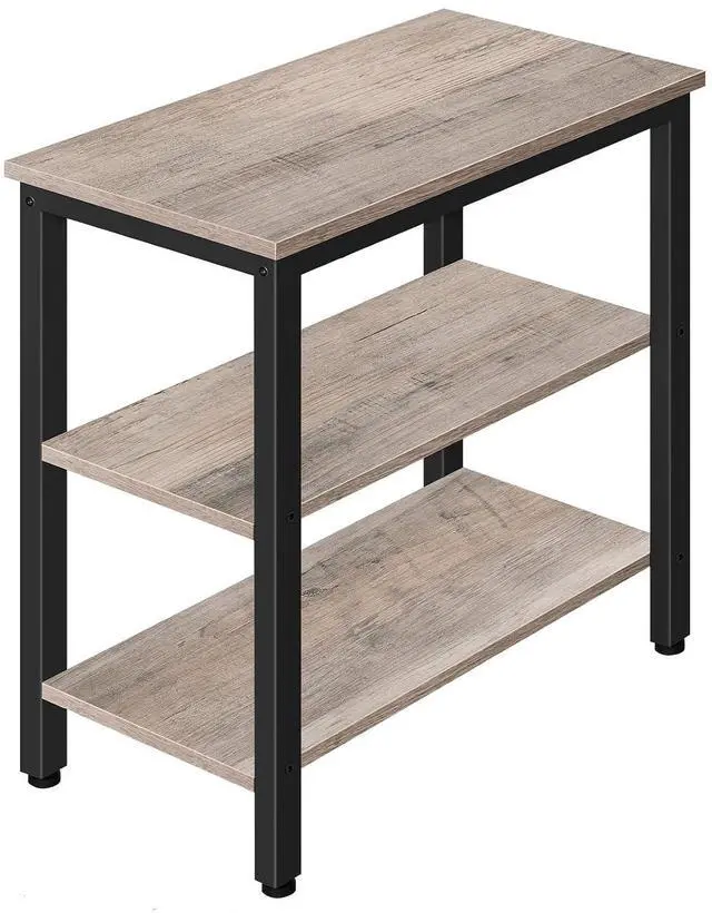 Main image of End Table, Simple Rustic Side Table with 3-Tier Storage Shelf, Narrow Nightstand for Small Spaces, Easy Assembly, for Living Room, Bedroom, Metal, Industrial Design, Greige and Black BG14BZ01