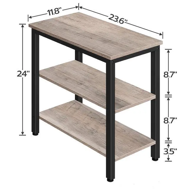 Alt view image 3 of 7 - End Table, Simple Rustic Side Table with 3-Tier Storage Shelf, Narrow Nightstand for Small Spaces, Easy Assembly, for Living Room, Bedroom, Metal, Industrial Design, Greige and Black BG14BZ01