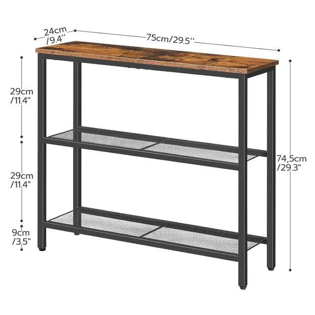 Alt view image 3 of 7 - 29.5" Narrow Console Table, 3-Tier Entryway Table, Thin Sofa Table with Shelves, Side Table, Display Table, for Hallway, Entrance, Living Room, Bedroom, Rustic Brown and Black BF73XG01