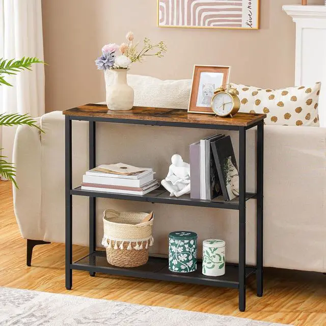 Alt view image 6 of 7 - 29.5" Narrow Console Table, 3-Tier Entryway Table, Thin Sofa Table with Shelves, Side Table, Display Table, for Hallway, Entrance, Living Room, Bedroom, Rustic Brown and Black BF73XG01