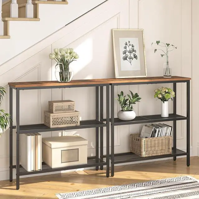 Alt view image 4 of 7 - 29.5" Narrow Console Table, 3-Tier Entryway Table, Thin Sofa Table with Shelves, Side Table, Display Table, for Hallway, Entrance, Living Room, Bedroom, Rustic Brown and Black BF73XG01