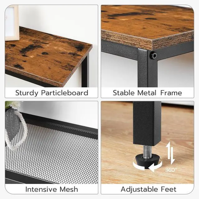 Alt view image 7 of 7 - 29.5" Narrow Console Table, 3-Tier Entryway Table, Thin Sofa Table with Shelves, Side Table, Display Table, for Hallway, Entrance, Living Room, Bedroom, Rustic Brown and Black BF73XG01