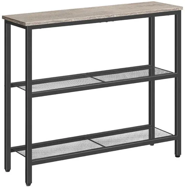 Main image of 29.5" Narrow Console Table, 3-Tier Entryway Table, Thin Sofa Table with Shelves, Side Table, Display Table, for Hallway, Entrance, Living Room, Bedroom, Greige and Black BG73XG01