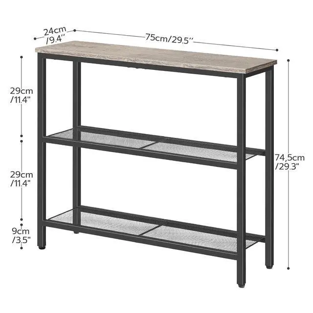 Alt view image 3 of 7 - 29.5" Narrow Console Table, 3-Tier Entryway Table, Thin Sofa Table with Shelves, Side Table, Display Table, for Hallway, Entrance, Living Room, Bedroom, Greige and Black BG73XG01