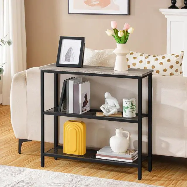 Alt view image 2 of 7 - 29.5" Narrow Console Table, 3-Tier Entryway Table, Thin Sofa Table with Shelves, Side Table, Display Table, for Hallway, Entrance, Living Room, Bedroom, Greige and Black BG73XG01