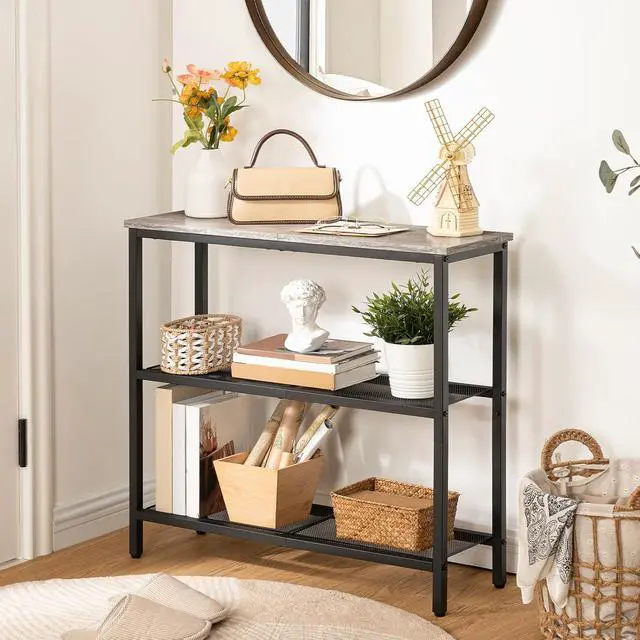 Alt view image 4 of 7 - 29.5" Narrow Console Table, 3-Tier Entryway Table, Thin Sofa Table with Shelves, Side Table, Display Table, for Hallway, Entrance, Living Room, Bedroom, Greige and Black BG73XG01
