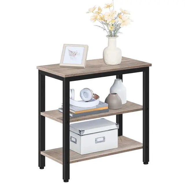 Alt view image 6 of 7 - End Table, Simple Rustic Side Table with 3-Tier Storage Shelf, Narrow Nightstand for Small Spaces, Easy Assembly, for Living Room, Bedroom, Metal, Industrial Design, Greige and Black BG14BZ01