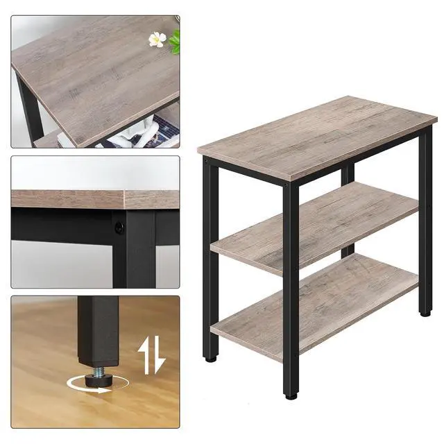 Alt view image 7 of 7 - End Table, Simple Rustic Side Table with 3-Tier Storage Shelf, Narrow Nightstand for Small Spaces, Easy Assembly, for Living Room, Bedroom, Metal, Industrial Design, Greige and Black BG14BZ01