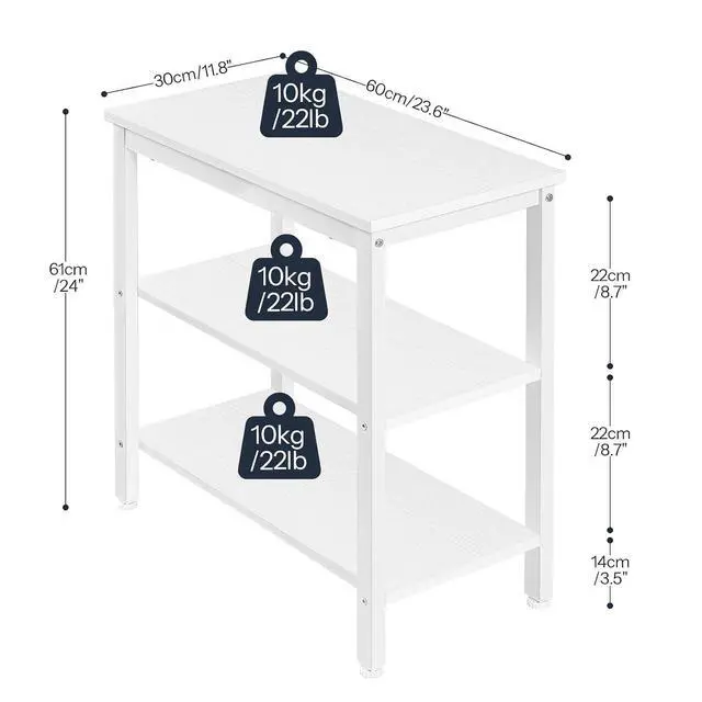 Alt view image 3 of 7 - End Table, Simple Rustic Side Table with 3-Tier Storage Shelf, Narrow Nightstand for Small Spaces, Easy Assembly, for Living Room, Bedroom, Industrial Design, White WT14BZ01
