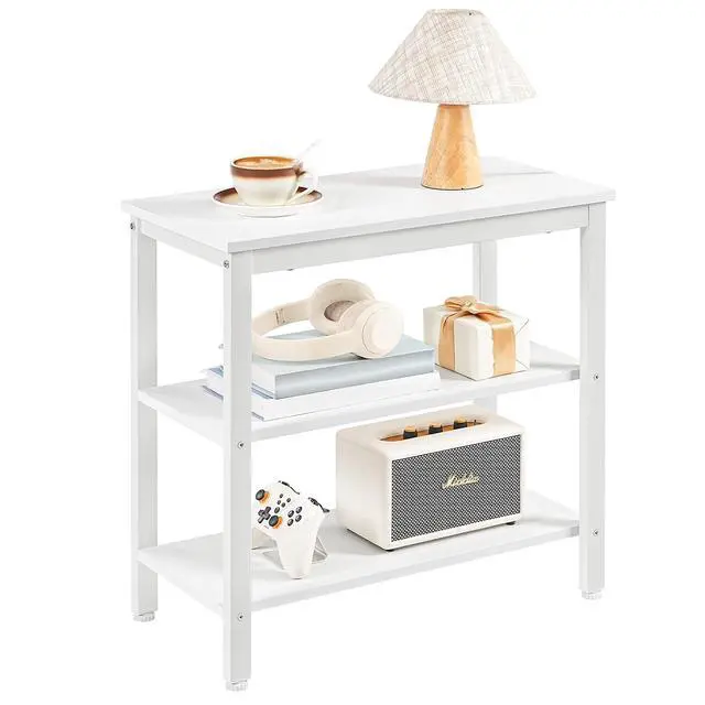 Alt view image 4 of 7 - End Table, Simple Rustic Side Table with 3-Tier Storage Shelf, Narrow Nightstand for Small Spaces, Easy Assembly, for Living Room, Bedroom, Industrial Design, White WT14BZ01