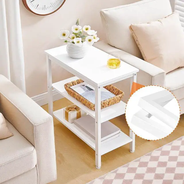 Alt view image 5 of 7 - End Table, Simple Rustic Side Table with 3-Tier Storage Shelf, Narrow Nightstand for Small Spaces, Easy Assembly, for Living Room, Bedroom, Industrial Design, White WT14BZ01