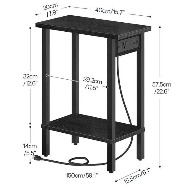 Alt view image 3 of 7 - Small End Table with Charging Station, Narrow Side Table with USB Port and Outlets, Skinny Sofa Table, Slim Nightstand, Living Room, Bedroom, Black BK240UBZ01