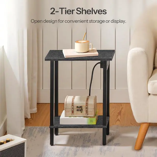 Alt view image 4 of 7 - Small End Table with Charging Station, Narrow Side Table with USB Port and Outlets, Skinny Sofa Table, Slim Nightstand, Living Room, Bedroom, Black BK240UBZ01
