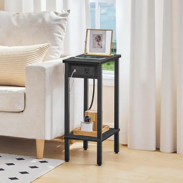 Alt view image 2 of 7 - Small End Table with Charging Station, Narrow Side Table with USB Port and Outlets, Skinny Sofa Table, Slim Nightstand, Living Room, Bedroom, Black BK240UBZ01