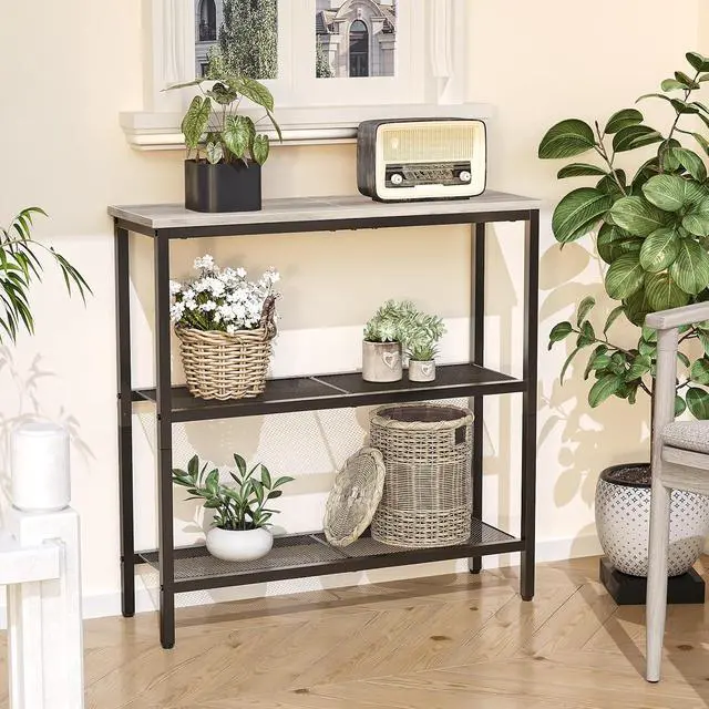 Alt view image 6 of 7 - 29.5" Narrow Console Table, 3-Tier Entryway Table, Thin Sofa Table with Shelves, Side Table, Display Table, for Hallway, Entrance, Living Room, Bedroom, Greige and Black BG73XG01