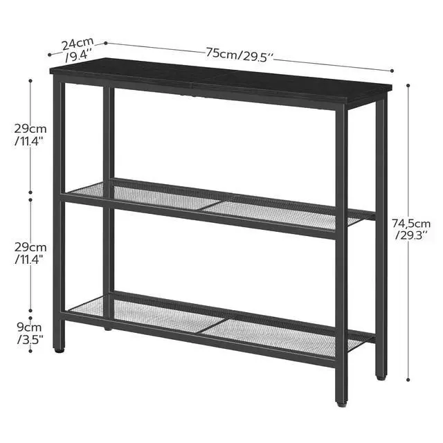 Alt view image 3 of 7 - 29.5" Narrow Console Table, 3 Tier Entryway Table with Shelves, Thin Sofa Table, Behind Couch Table, Display Side Table, for Hallway, Entrance, Living Room, Black BB73XG01