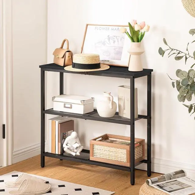 Alt view image 2 of 7 - 29.5" Narrow Console Table, 3 Tier Entryway Table with Shelves, Thin Sofa Table, Behind Couch Table, Display Side Table, for Hallway, Entrance, Living Room, Black BB73XG01
