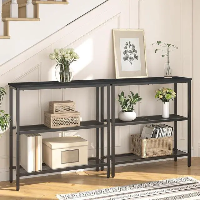 Alt view image 4 of 7 - 29.5" Narrow Console Table, 3 Tier Entryway Table with Shelves, Thin Sofa Table, Behind Couch Table, Display Side Table, for Hallway, Entrance, Living Room, Black BB73XG01