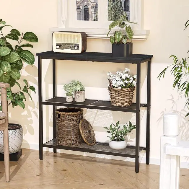 Alt view image 5 of 7 - 29.5" Narrow Console Table, 3 Tier Entryway Table with Shelves, Thin Sofa Table, Behind Couch Table, Display Side Table, for Hallway, Entrance, Living Room, Black BB73XG01