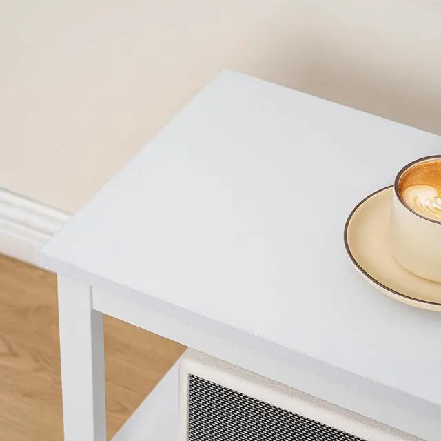 Alt view image 7 of 7 - End Table, Simple Rustic Side Table with 3-Tier Storage Shelf, Narrow Nightstand for Small Spaces, Easy Assembly, for Living Room, Bedroom, Industrial Design, White WT14BZ01