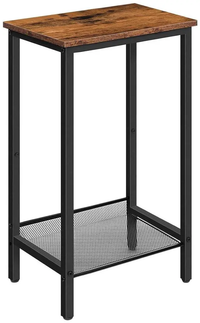 Main image of Tall Side Table, Industrial End Telephone Table with Adjustable Mesh Shelves, Small Tall Nightstand for Living Room, Bedroom, Entryway, Office, Rustic Brown and Black BF03DH01
