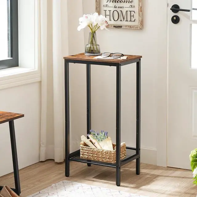 Alt view image 5 of 7 - Tall Side Table, Industrial End Telephone Table with Adjustable Mesh Shelves, Small Tall Nightstand for Living Room, Bedroom, Entryway, Office, Rustic Brown and Black BF03DH01