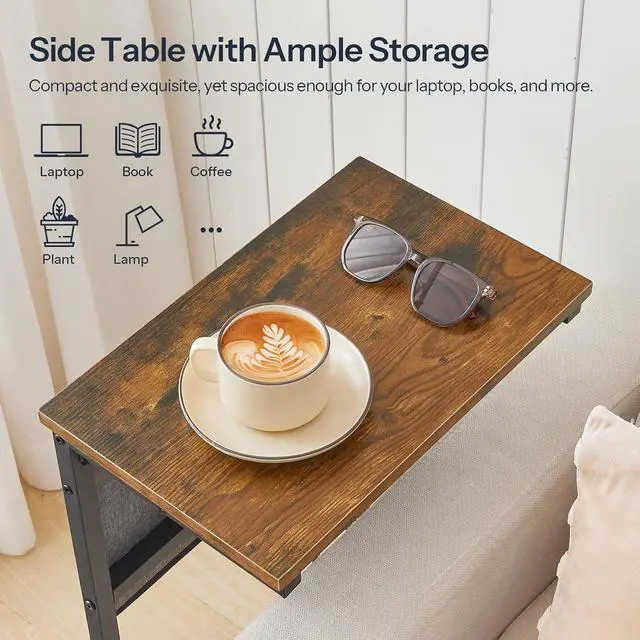 Alt view image 5 of 7 - C Shaped End Tables with Charging Station, Set of 2, 28" H Couch Side Tables Slide Under, Sofa Arm Tray Tables with Storage Bag for Living Room, Recliner, Rustic Brown BF70USFP201