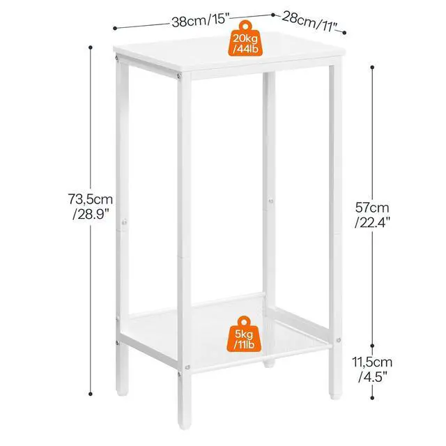 Alt view image 3 of 7 - Tall Side Table, Industrial End Telephone Table with Adjustable Mesh Shelves, Small Tall Nightstand for Living Room, Bedroom, Entryway, Office, White WW03DH01