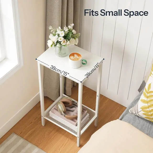 Alt view image 4 of 7 - Tall Side Table, Industrial End Telephone Table with Adjustable Mesh Shelves, Small Tall Nightstand for Living Room, Bedroom, Entryway, Office, White WW03DH01
