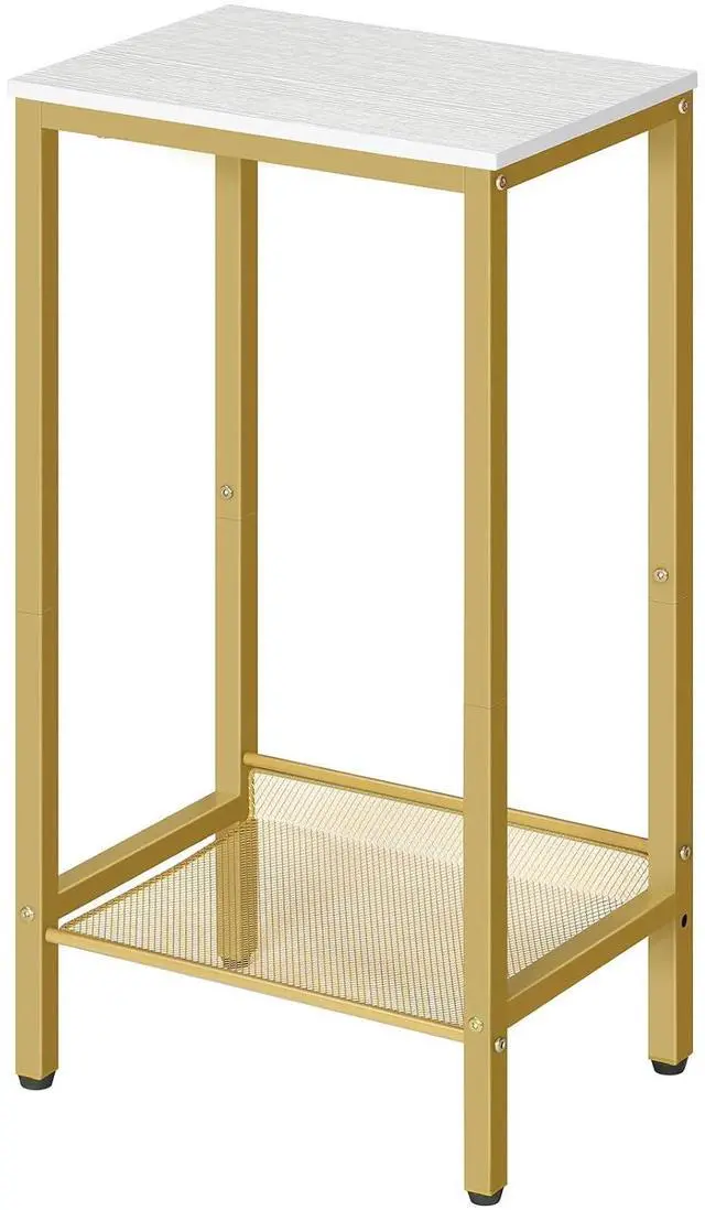 Main image of Tall Side Table, Industrial End Telephone Table with Adjustable Mesh Shelves, Small Tall Nightstand for Living Room, Bedroom, Entryway, Office, White and Gold DW03DH01