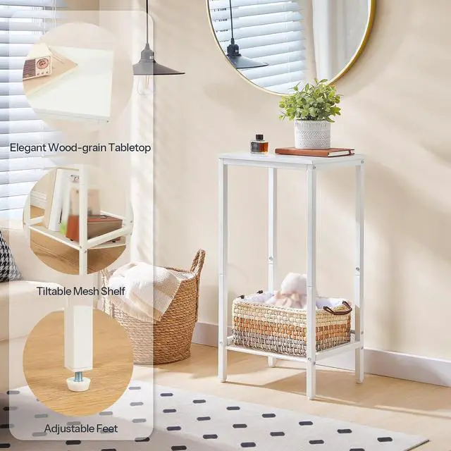 Alt view image 7 of 7 - Tall Side Table, Industrial End Telephone Table with Adjustable Mesh Shelves, Small Tall Nightstand for Living Room, Bedroom, Entryway, Office, White WW03DH01