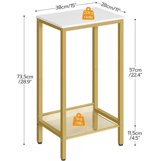 Alt view image 3 of 7 - Tall Side Table, Industrial End Telephone Table with Adjustable Mesh Shelves, Small Tall Nightstand for Living Room, Bedroom, Entryway, Office, White and Gold DW03DH01