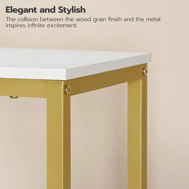 Alt view image 6 of 7 - Tall Side Table, Industrial End Telephone Table with Adjustable Mesh Shelves, Small Tall Nightstand for Living Room, Bedroom, Entryway, Office, White and Gold DW03DH01
