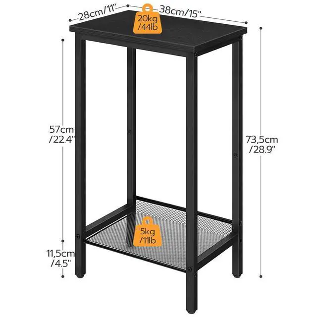 Alt view image 3 of 7 - Tall Side Table, Industrial End Telephone Table with Adjustable Mesh Shelves, Small Tall Nightstand for Living Room, Bedroom, Entryway, Office, Black BB03DH01
