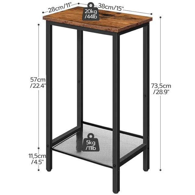 Alt view image 3 of 7 - Tall Side Tables, Set of 2, Industrial End Telephone Tables with Adjustable Mesh Shelves, Small Tall Nightstands for Living Room, Bedroom, Entryway, Office, Rustic Brown and Black BF03DHP201