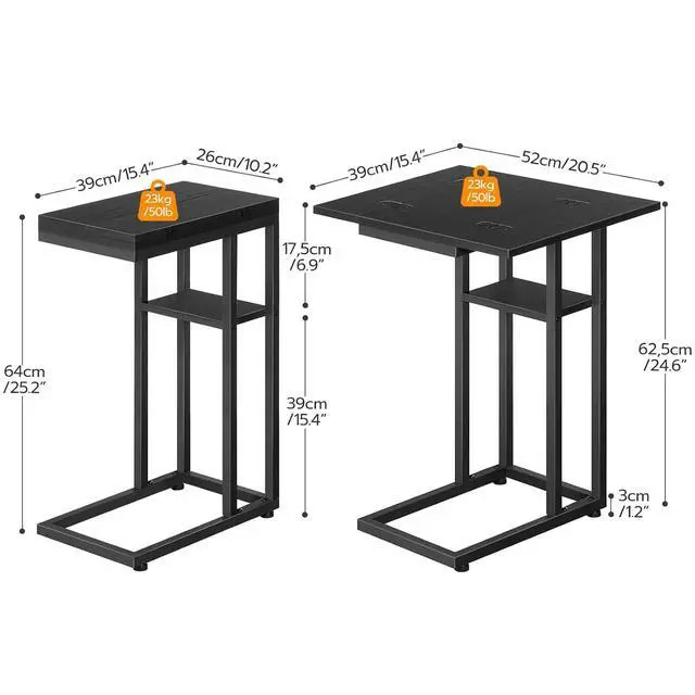 Alt view image 3 of 7 - Foldable C Shaped End Table, C Shaped Side Table with Storage Shelf, Small Snack Table, Slide Under Couch Table for Sofa, Living Room Bedroom Small Spaces Easy Assembly, Black BK29SF01