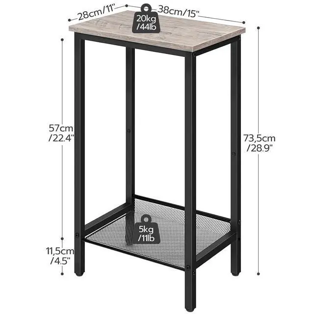 Alt view image 3 of 7 - Tall Side Table, Industrial End Telephone Table with Adjustable Mesh Shelves, Small Tall Nightstand for Living Room, Bedroom, Entryway, Office, Greige BG03DH01