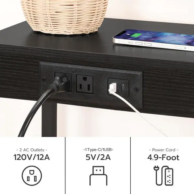Alt view image 5 of 7 - Tall End Table with Charging Station, 30 Inch Slim Tall Nightstand, 3-Tier Narrow Side Table with Adjustable Shelf, for Living Room, Bedroom, Small Space, Hallway, Black BB09UDH01G1