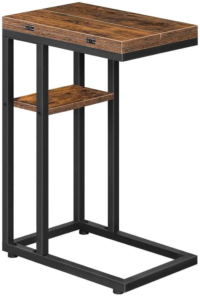 Main image of Foldable C Shaped End Table, C Shaped Side Table with Storage Shelf, Small Snack Table, Slide Under Couch Table for Sofa, Living Room Bedroom Small Spaces Easy Assembly, Rustic Brown BF29SF01