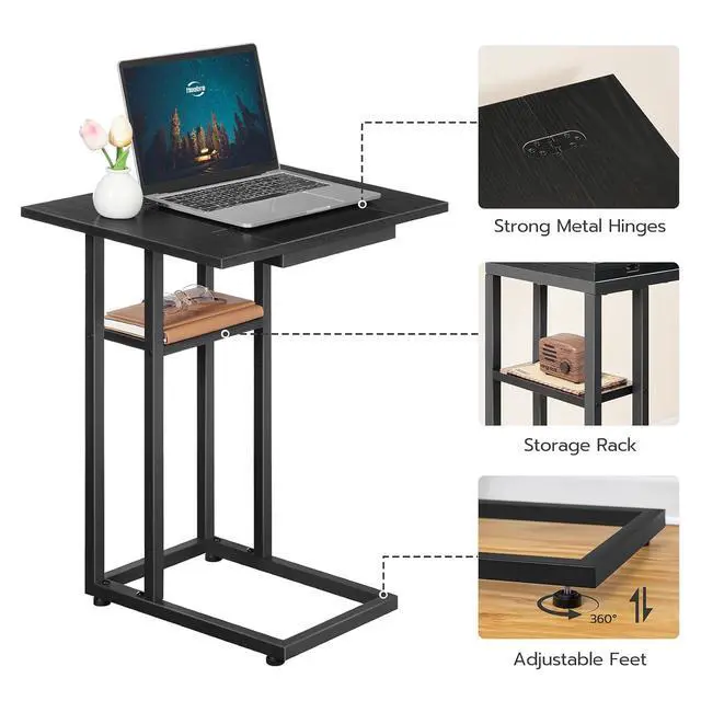 Alt view image 6 of 7 - Foldable C Shaped End Table, C Shaped Side Table with Storage Shelf, Small Snack Table, Slide Under Couch Table for Sofa, Living Room Bedroom Small Spaces Easy Assembly, Black BK29SF01
